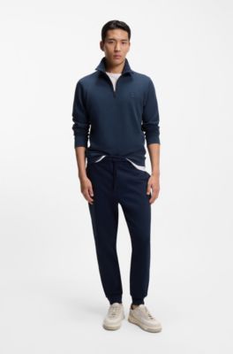 Sudadera de felpa de algod&oacute;n con cuello con cremallera, Celeste