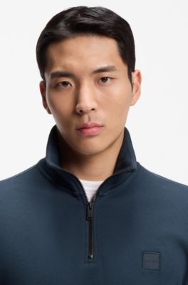 Sudadera de felpa de algod&oacute;n con cuello con cremallera, Celeste