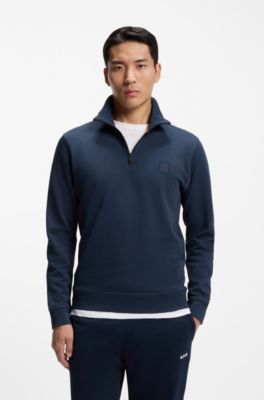Sudadera de felpa de algod&oacute;n con cuello con cremallera, Celeste