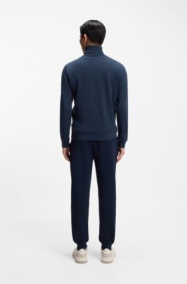 Sudadera de felpa de algod&oacute;n con cuello con cremallera, Celeste