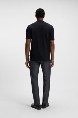 Ribbed-collar T-shirt in cotton jersey, Black