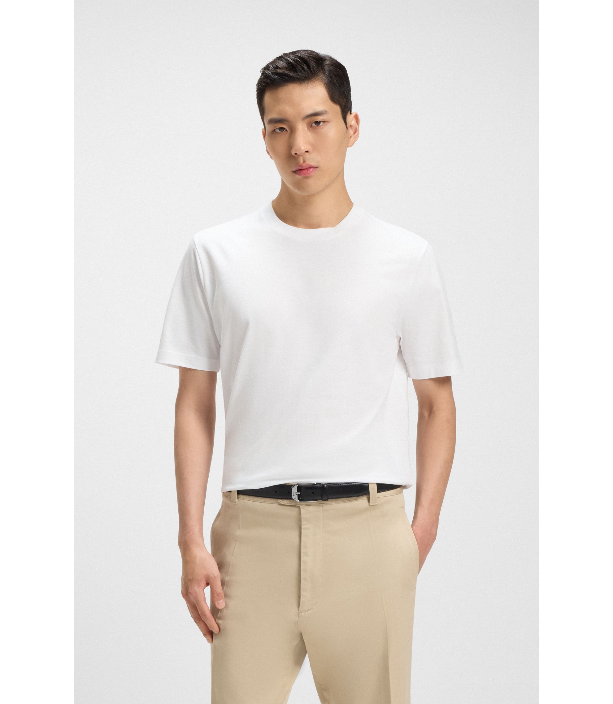 BOSS - Ribbed-collar T-shirt in cotton jersey - White