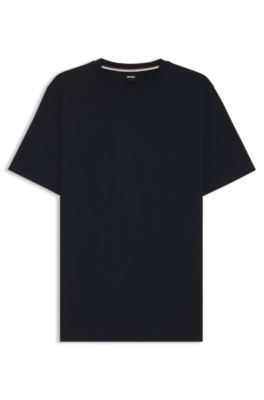Hugo Boss Cotton-jersey Regular-fit T-shirt With Ribbed Collar In Dark Blue
