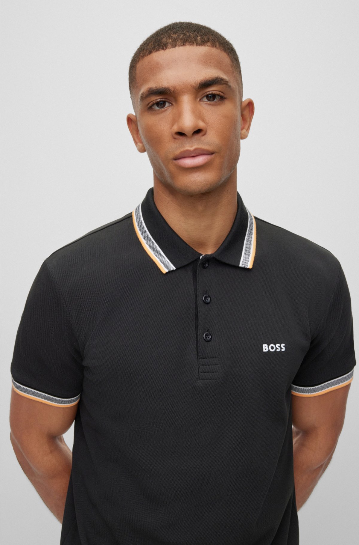 Cotton polo shirt with logo, Black