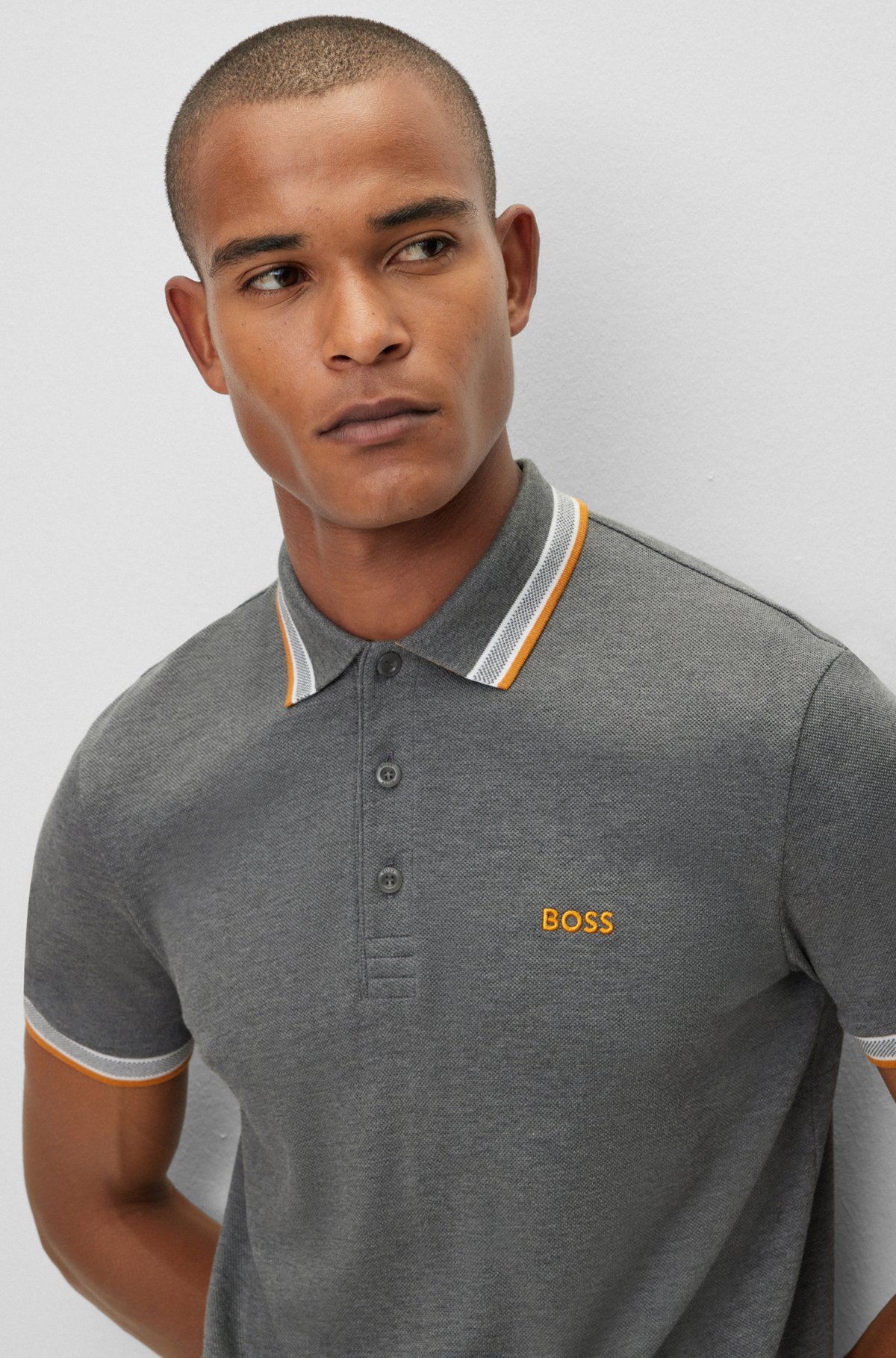 Cotton polo shirt with logo, Grey