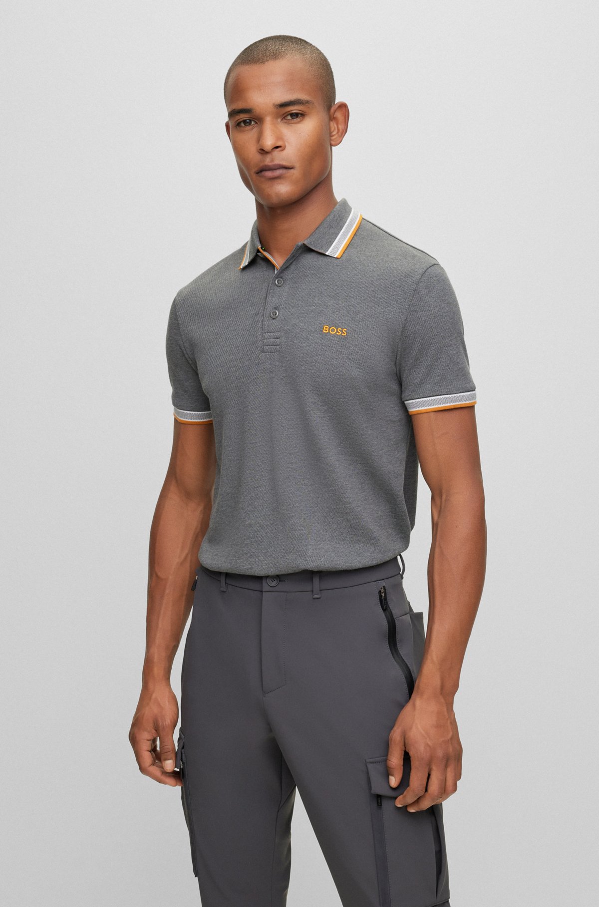 Cotton polo shirt with logo, Grey
