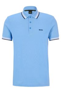 Cotton polo shirt with logo, Blue