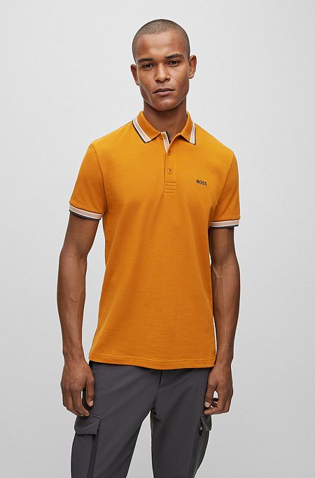 Cotton polo shirt with logo, Dark Yellow