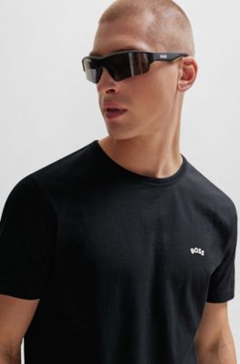 Camiseta de punto de algod&oacute;n con logo curvado, Negro