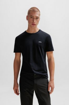 Camiseta de punto de algod&oacute;n con logo curvado, Negro