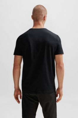 Camiseta de punto de algod&oacute;n con logo curvado, Negro