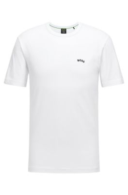 Camiseta de punto de algod&oacute;n con logo curvado, Blanco