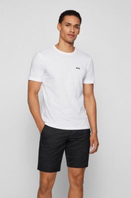 Camiseta de punto de algod&oacute;n con logo curvado, Blanco