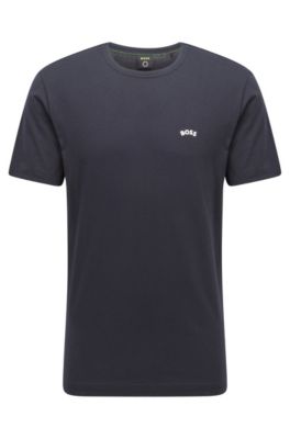 Camiseta de punto de algod&oacute;n con logo curvado, Azul oscuro