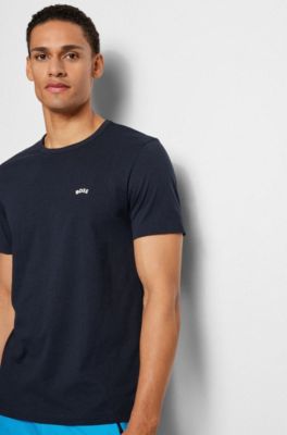 Camiseta de punto de algod&oacute;n con logo curvado, Azul oscuro