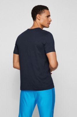 Camiseta de punto de algod&oacute;n con logo curvado, Azul oscuro