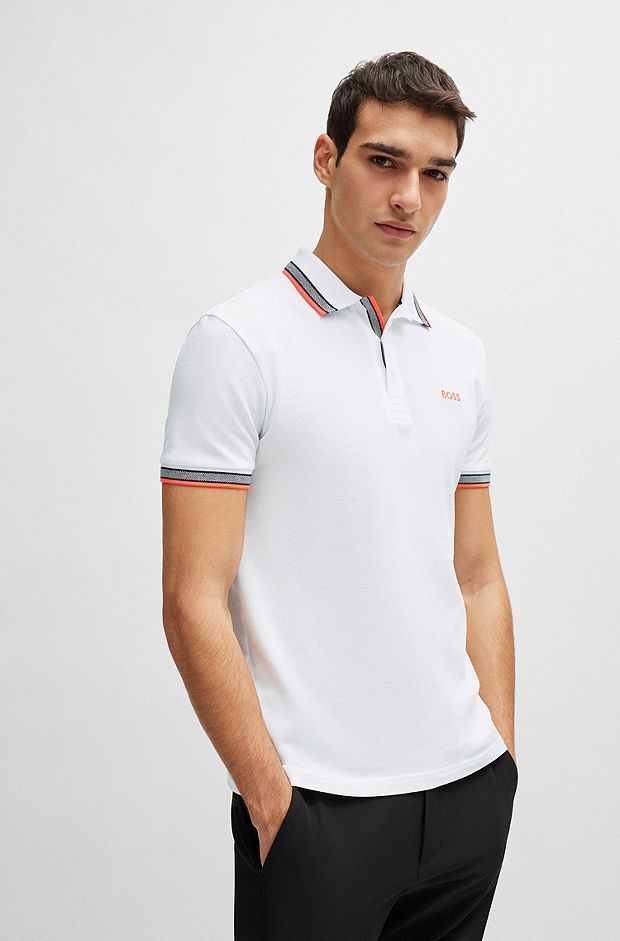  Polo shirt with contrast logo details, White