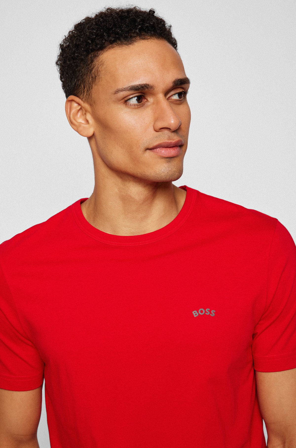 BOSS - T-shirt with curved logo
