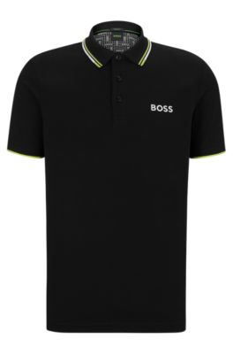 Hugo Boss Cotton-blend Polo Shirt With Contrast Details In Black