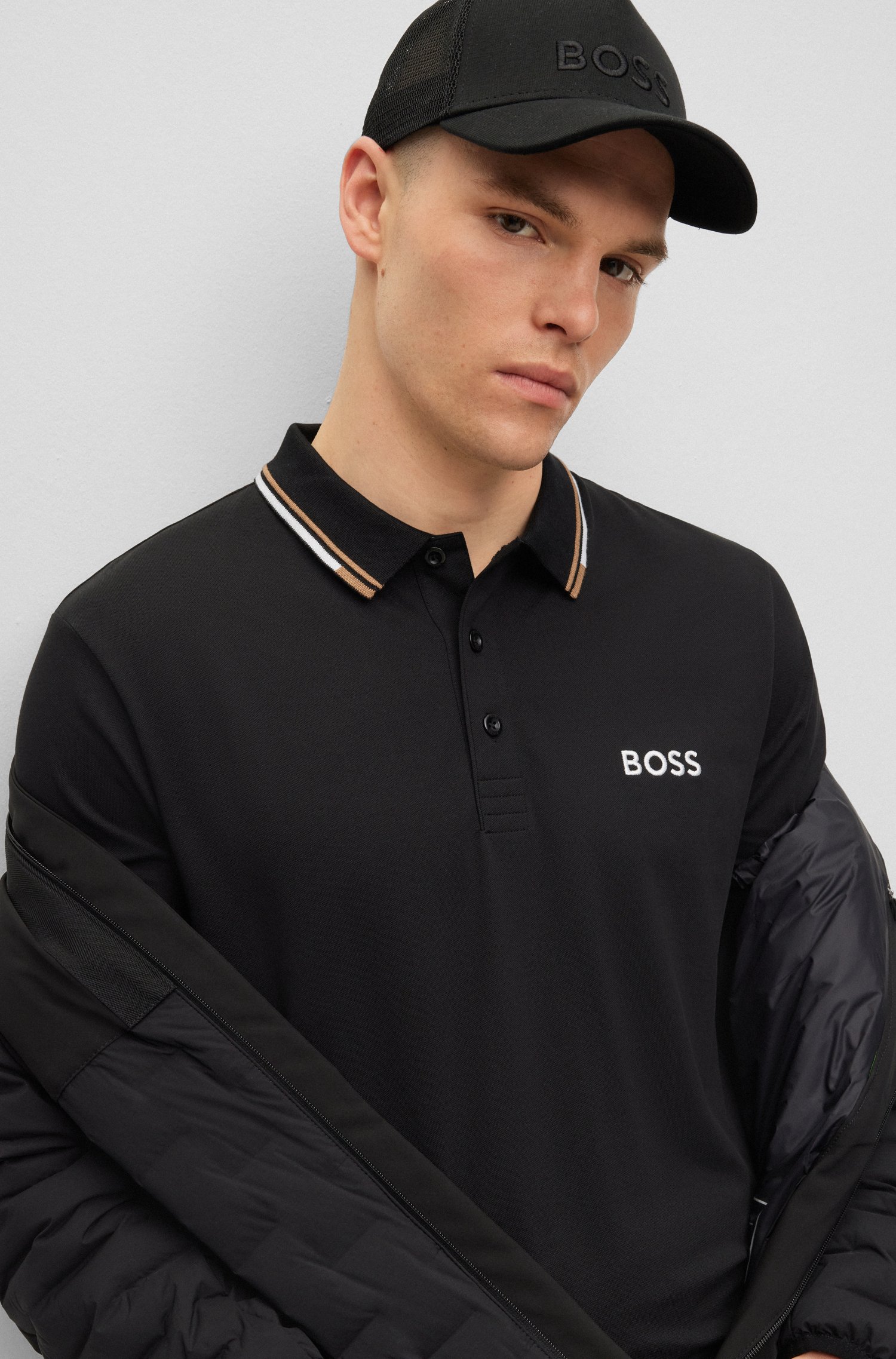 Cotton-blend polo shirt with contrast details