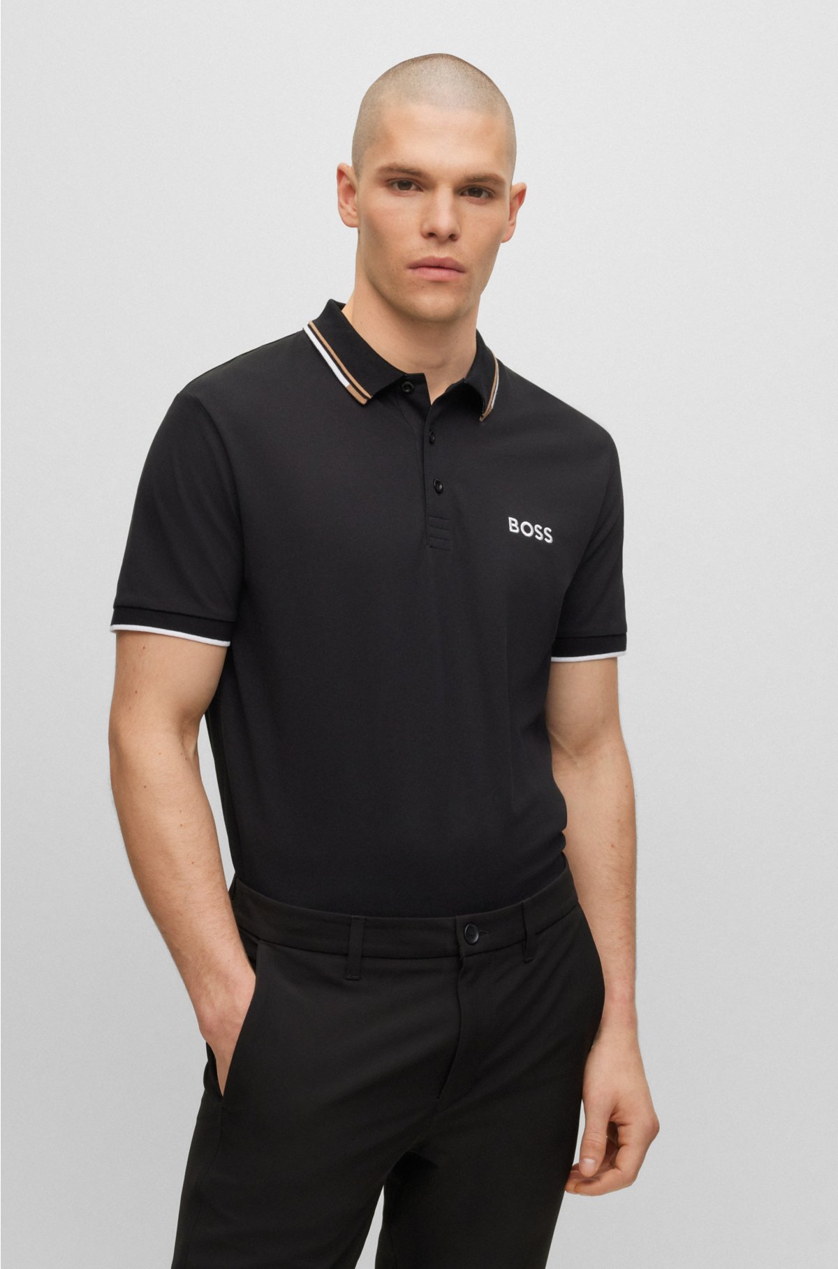 BOSS - contrast with details polo Cotton-blend shirt