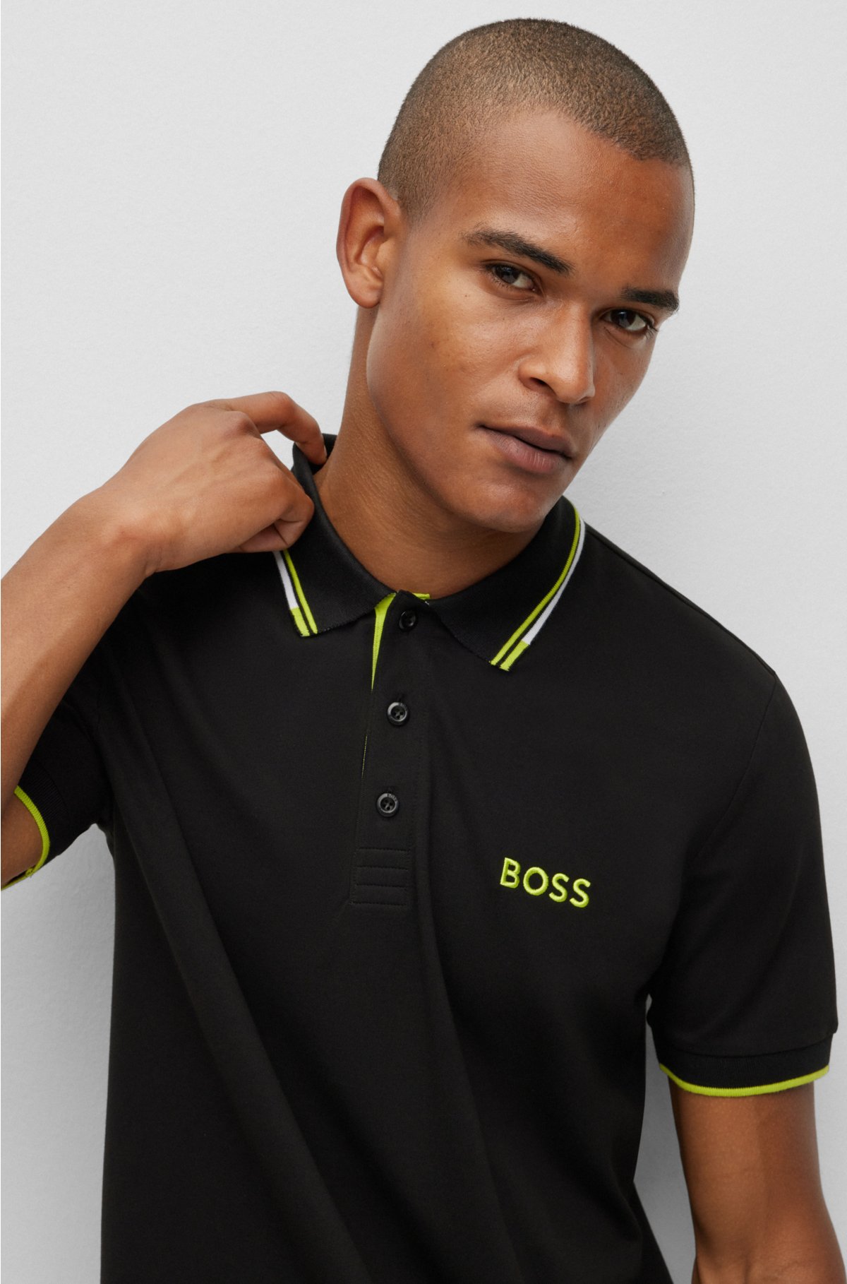 BOSS - Cotton-blend polo shirt contrast with details