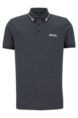 Hugo Boss Cotton-blend Polo Shirt With Contrast Details In Dark Grey