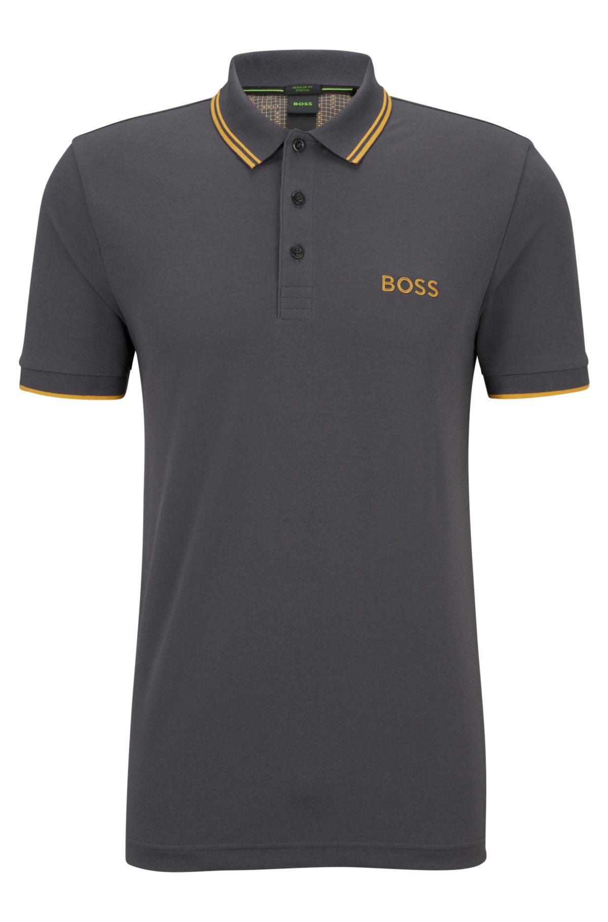 Cotton-blend polo shirt with contrast details, Dark Grey