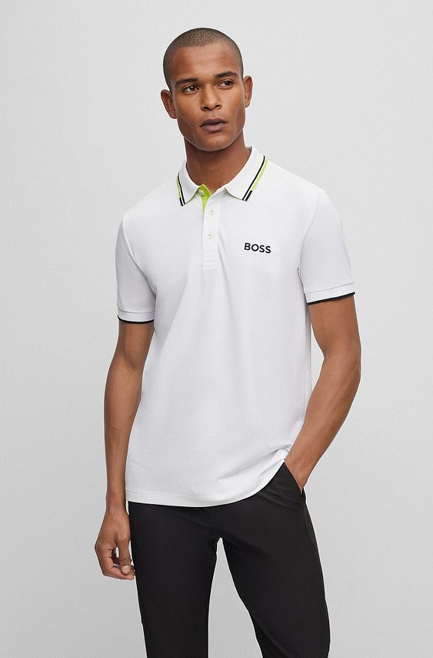 Cotton-blend polo shirt with contrast details, White