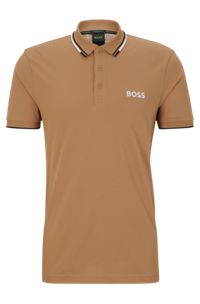 Cotton-blend polo shirt with contrast details, Beige