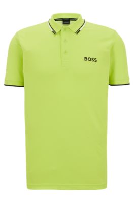 Hugo Boss Cotton-blend Polo Shirt With Contrast Details In Green