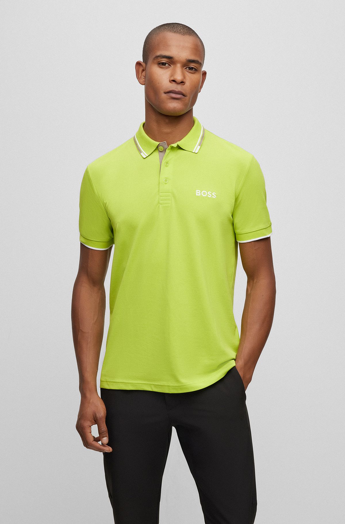Cotton-blend polo shirt with contrast details, Green