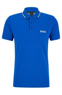 Cotton-blend polo shirt with contrast details, Blue
