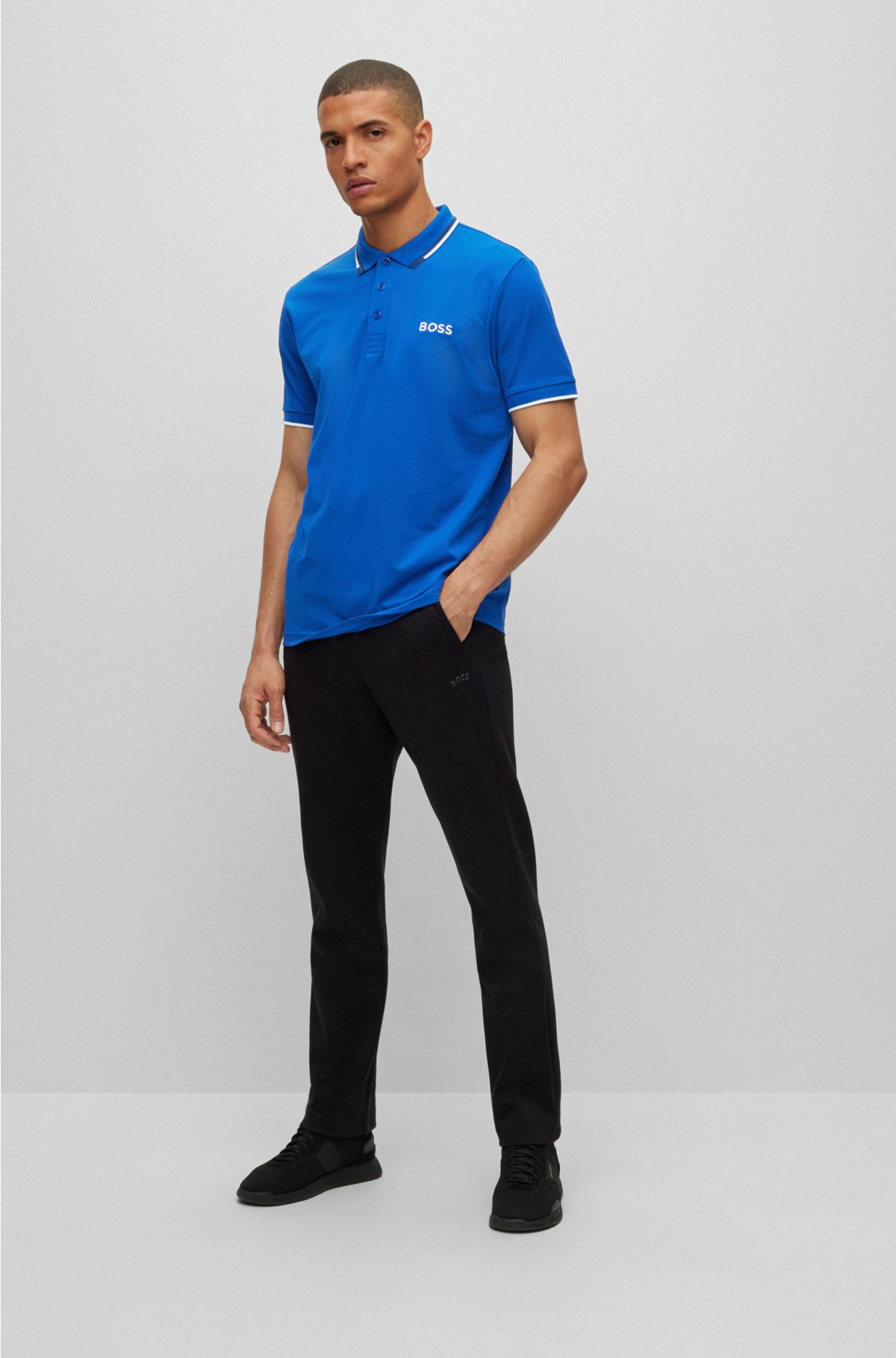 BOSS - Cotton-blend polo details with contrast shirt