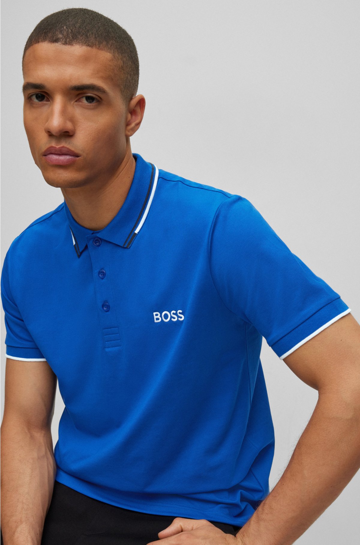 details polo BOSS contrast with Cotton-blend shirt -