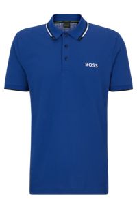 Cotton-blend polo shirt with contrast details, Blue
