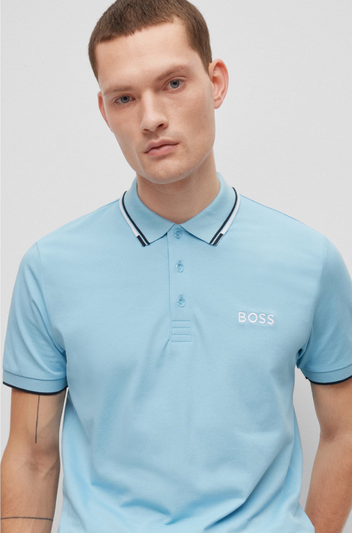 BOSS - Cotton-blend polo details with contrast shirt