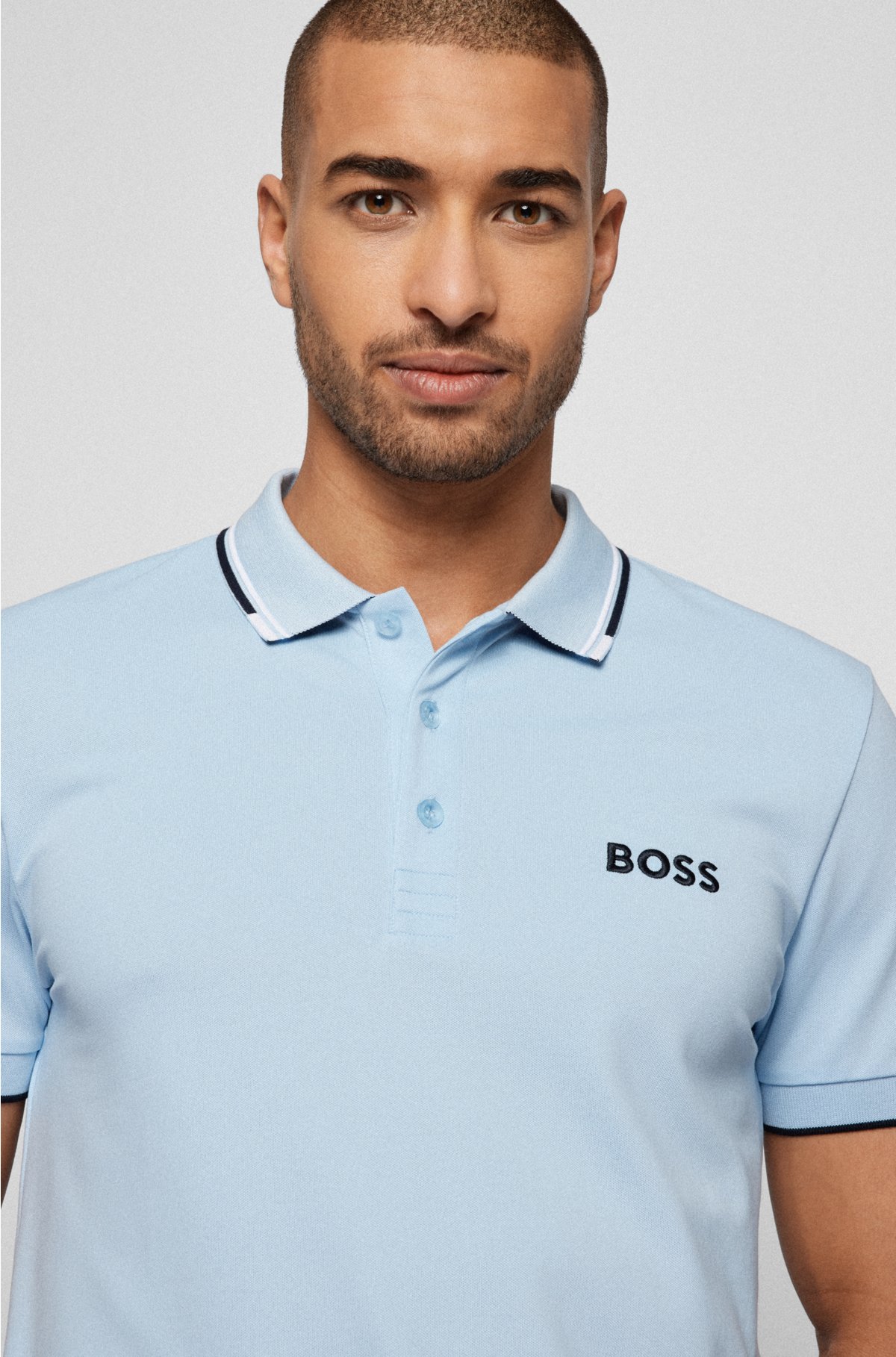 BOSS - Cotton-blend polo shirt contrast with details