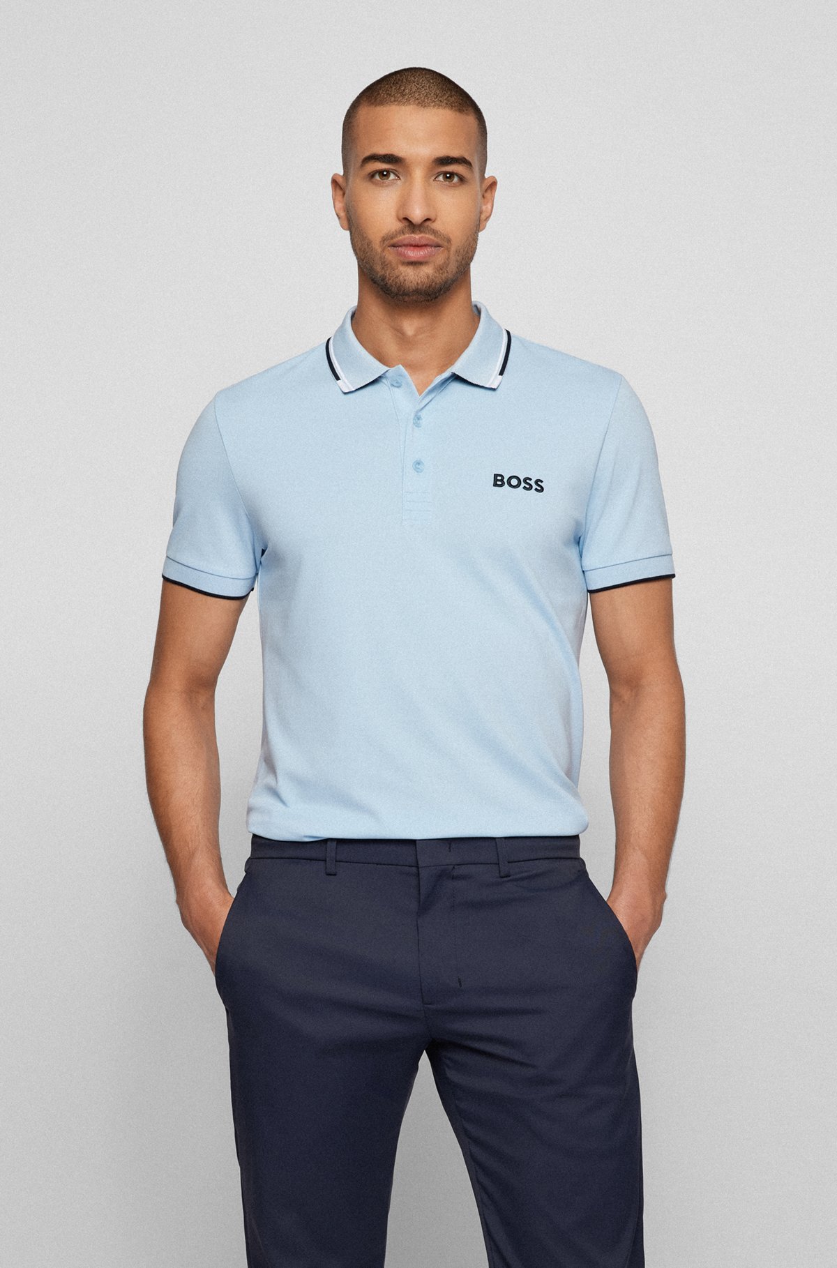 Cotton-blend shirt BOSS with polo - details contrast