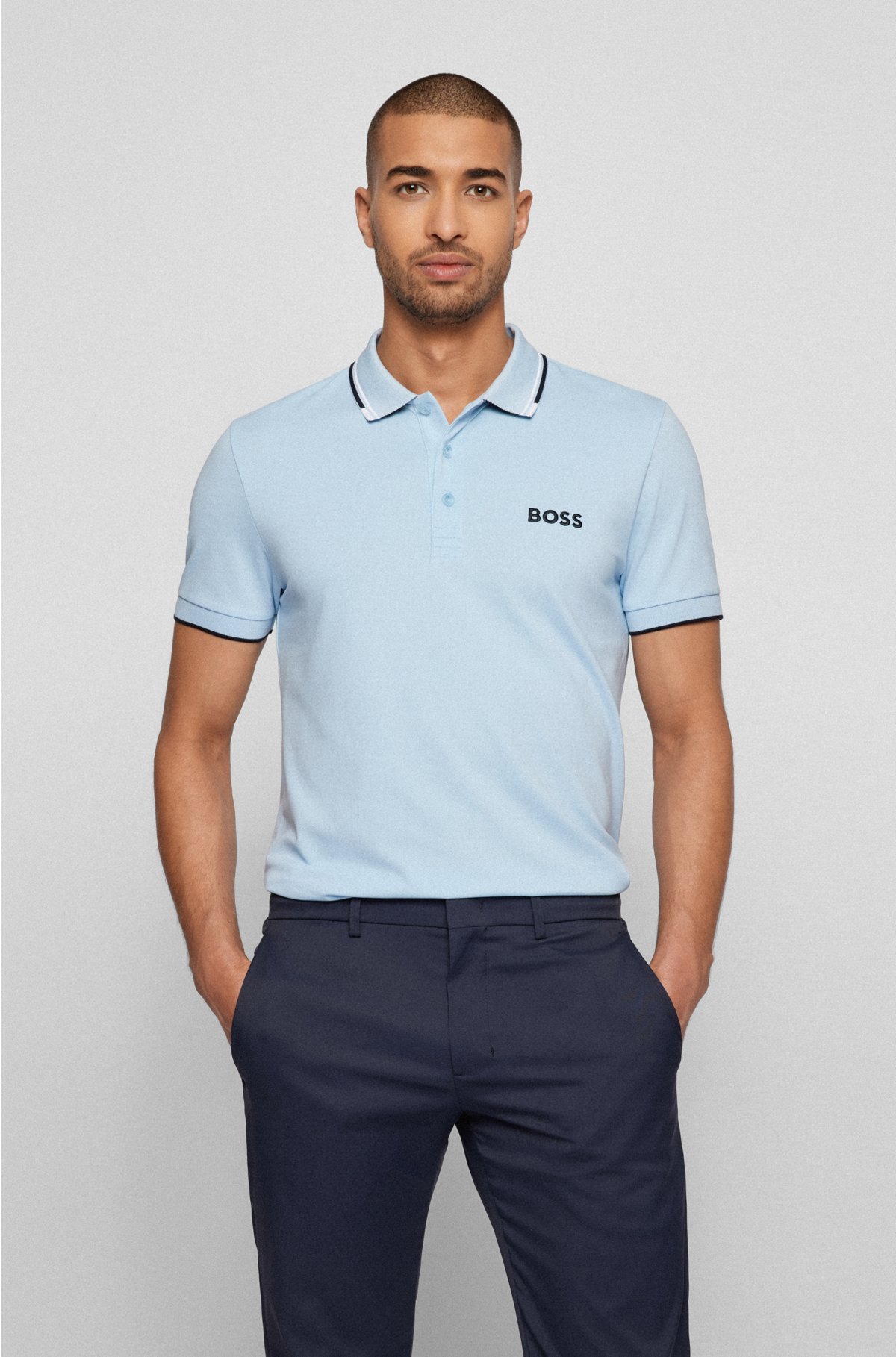 BOSS - Cotton-blend polo shirt details contrast with