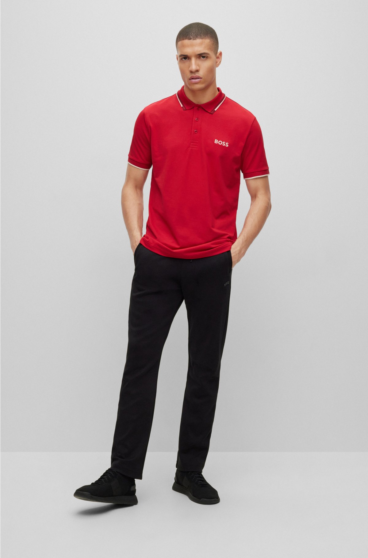 BOSS - Cotton-blend polo details shirt contrast with