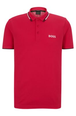 Hugo Boss Cotton-blend Polo Shirt With Contrast Details In Pink