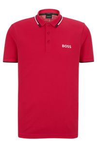 Cotton-blend polo shirt with contrast details, Pink