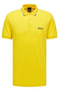 Cotton-blend polo shirt with contrast details, Yellow