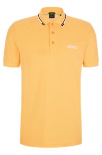 Cotton-blend polo shirt with contrast details, Light Orange