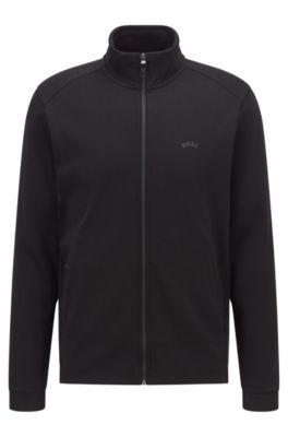 Hugo Boss Zip-up Sweatshirt In Organic Cotton With Curved Logo In Black