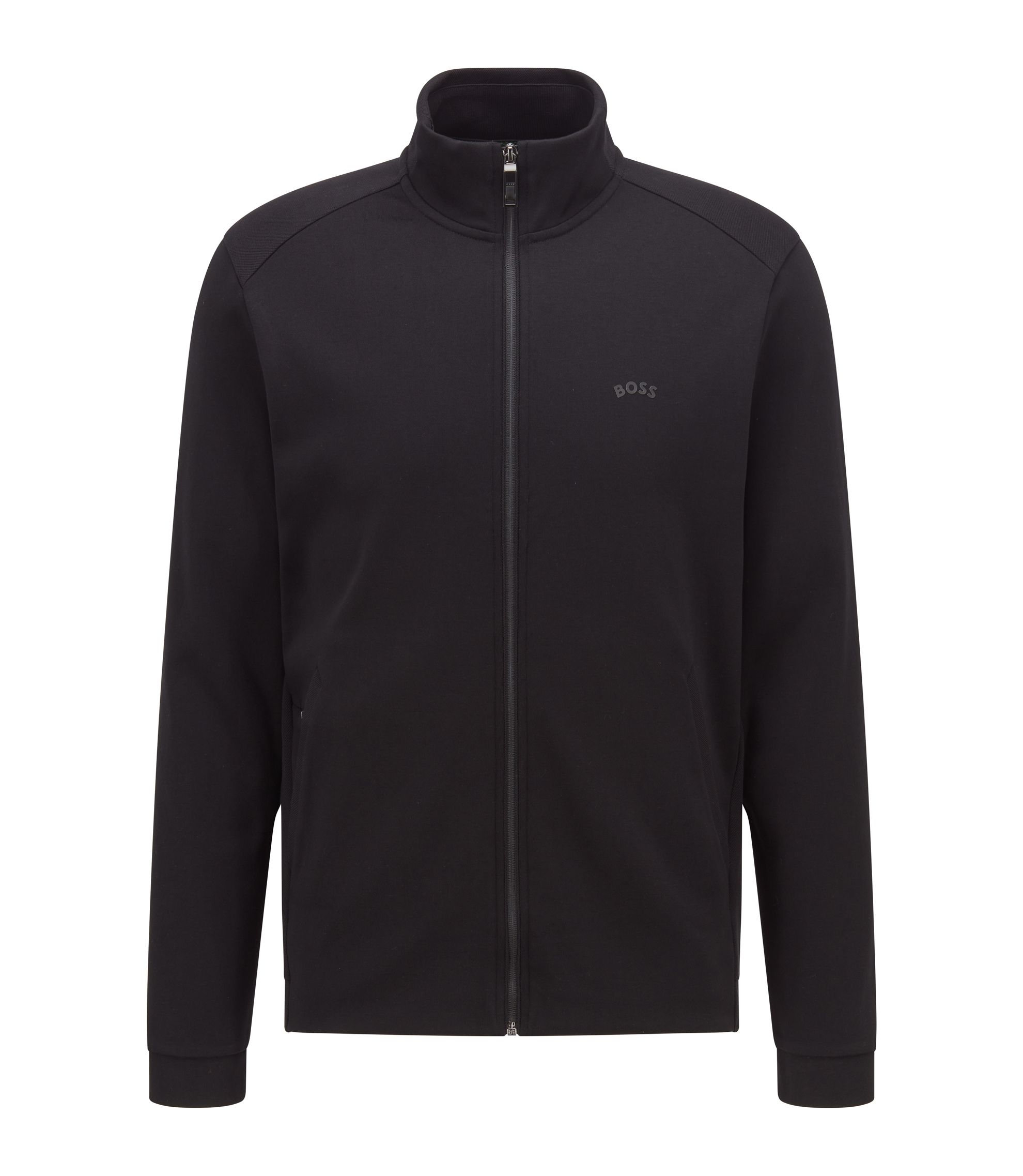 【sugar］Hugo Boss ウールブルゾンブラックＳ BOSS - Interlock-cotton zip-up sweatshirt with piqué panel - Black