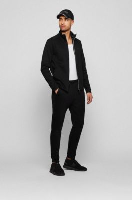 Sudadera con cremallera en algod&oacute;n interlock con panel de piqu&eacute;, Negro