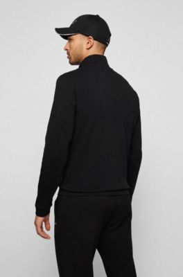 Sudadera con cremallera en algod&oacute;n interlock con panel de piqu&eacute;, Negro