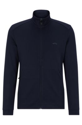 Sudadera con cremallera en algod&oacute;n interlock con panel de piqu&eacute;, Azul oscuro